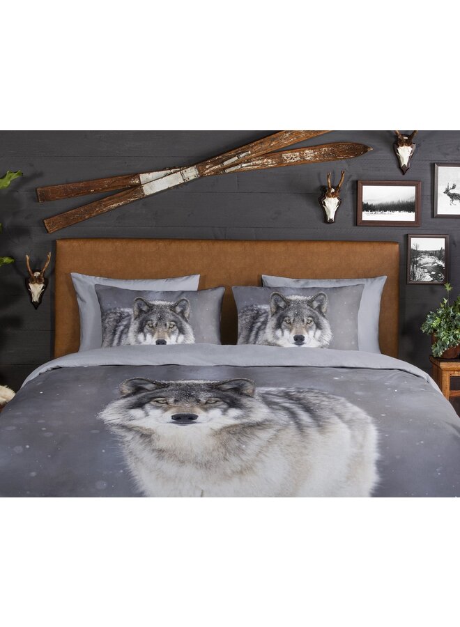 Good Morning Dekbedovertrek Wolfie Grijs - Flanel