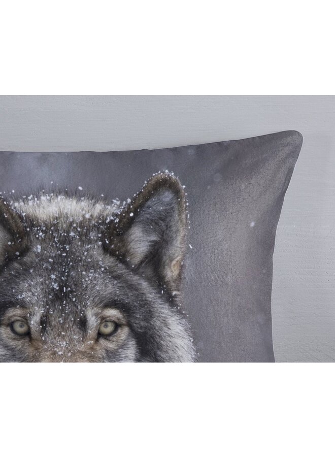 Good Morning Dekbedovertrek Wolfie Grijs - Flanel