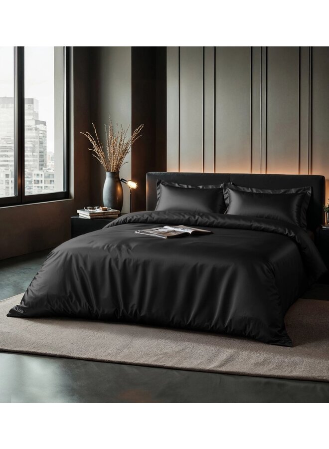 Sleeptime Dekbedovertrek Uni Glossy Zwart - Satijn