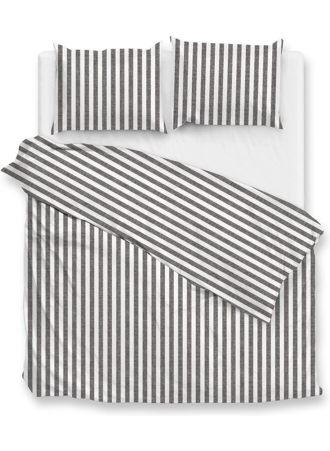 ZO! Home Katoen Dekbedovertrek Linnenlook Stripes Antraciet