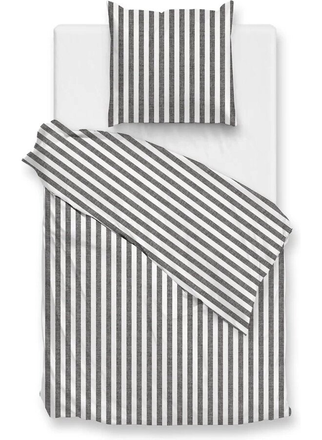 ZO! Home Katoen Dekbedovertrek Linnenlook Stripes Antraciet