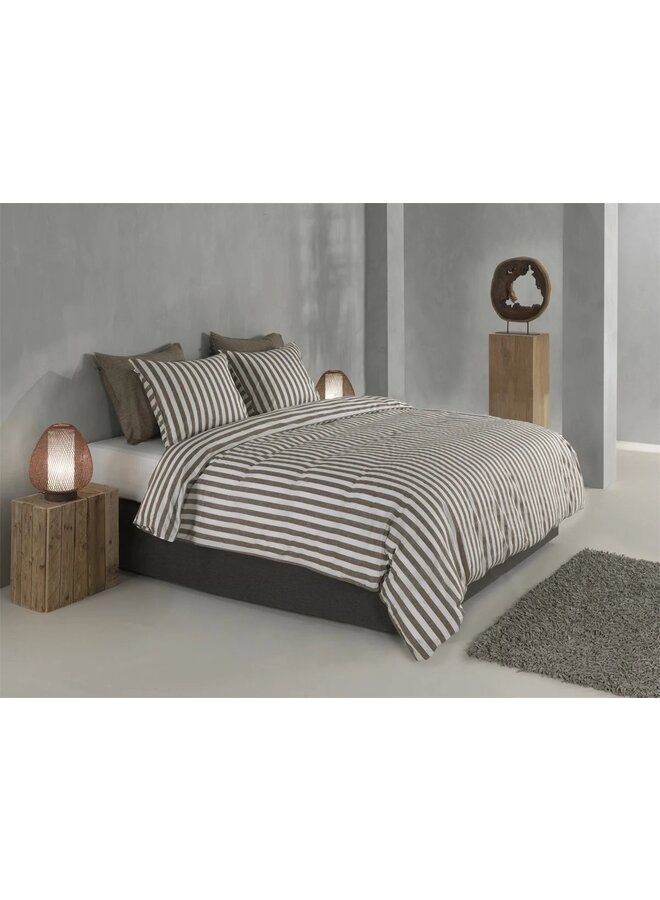 ZO! Home Katoen Dekbedovertrek Linnenlook Stripes Taupe