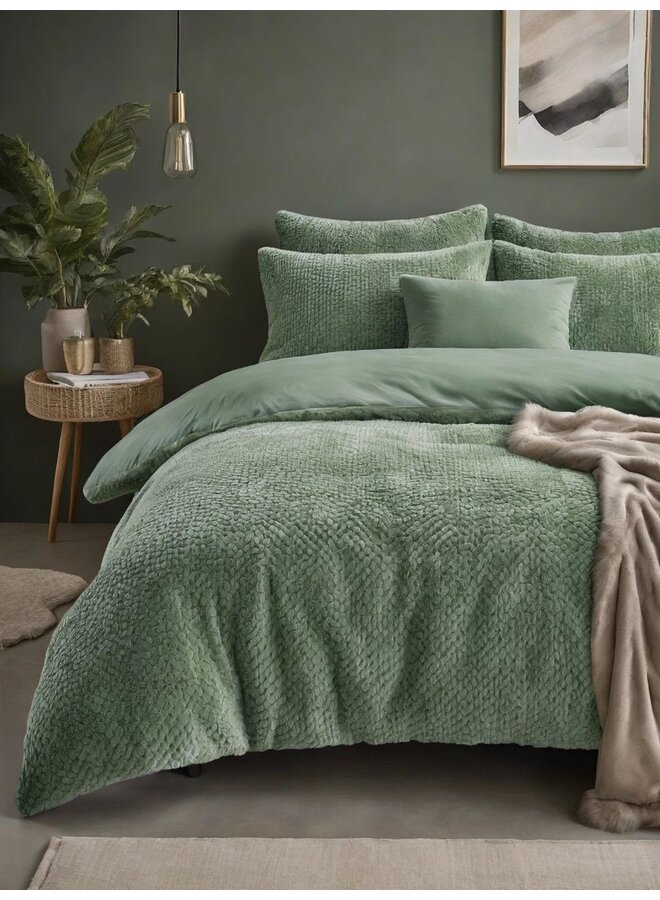 Sleeptime Dekbedovertrek Fur Groen - Teddystof