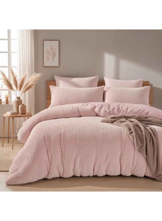Dekbedovertrek Check Roze - Teddystof PL2