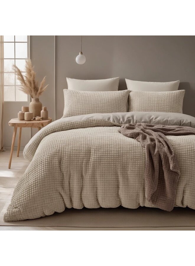 Dekbedovertrek Check Taupe - Teddystof