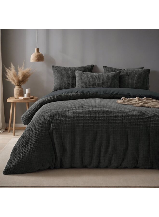 Sleeptime Dekbedovertrek Check Antraciet - Teddystof