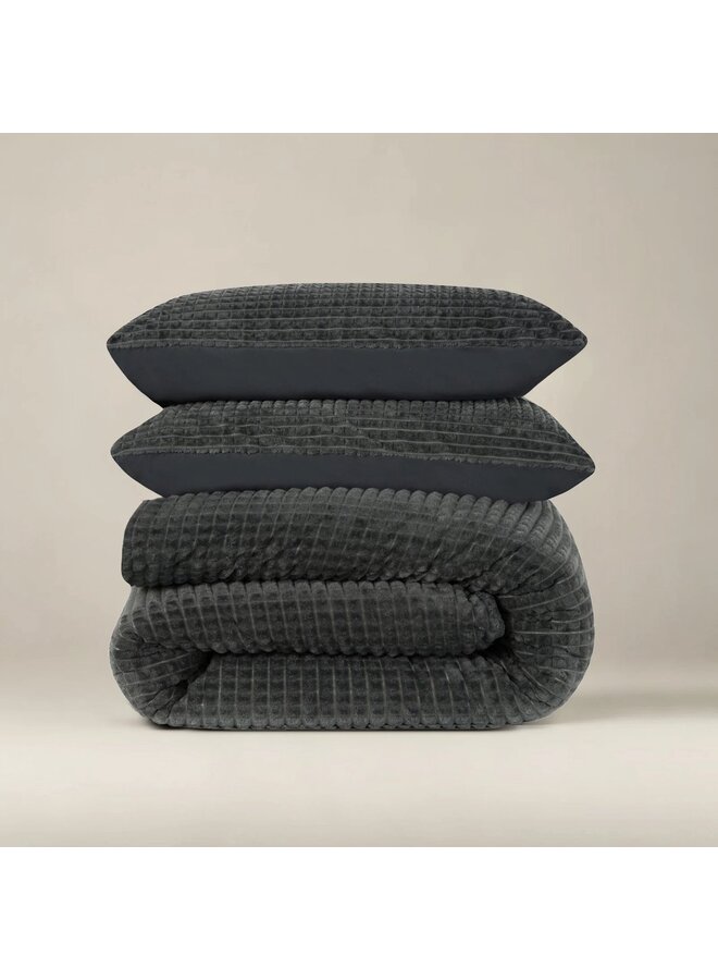 Sleeptime Dekbedovertrek Check Antraciet - Teddystof