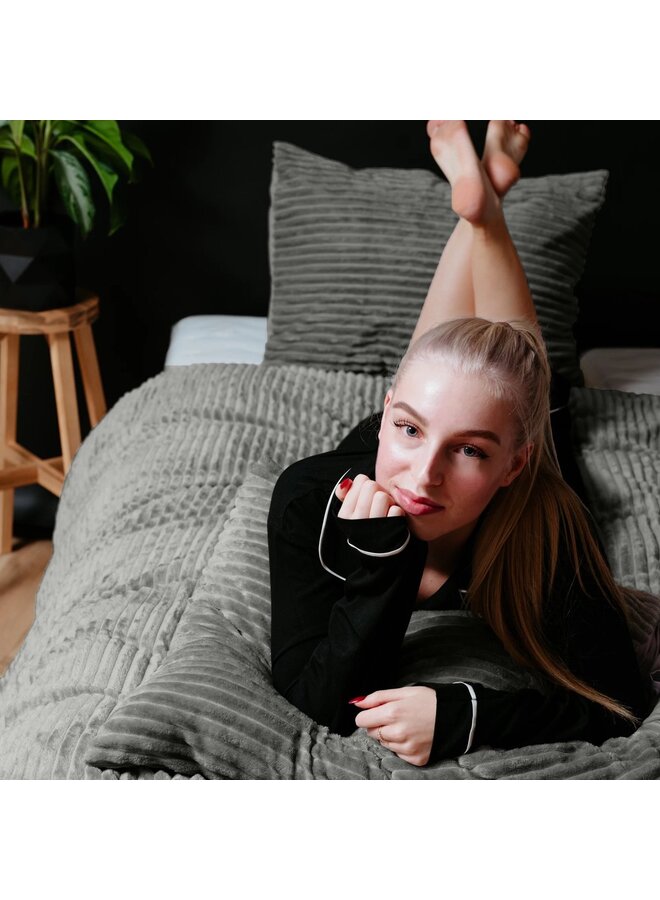 Sleeptime Dekbedovertrek Rib Grijs - Teddystof