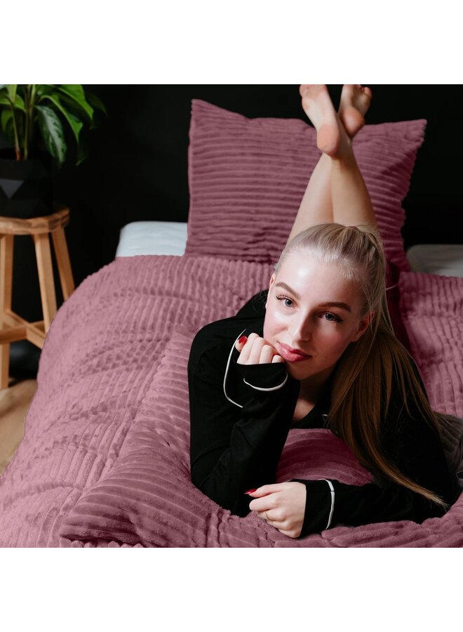 Sleeptime Dekbedovertrek Rib Roze - Teddystof