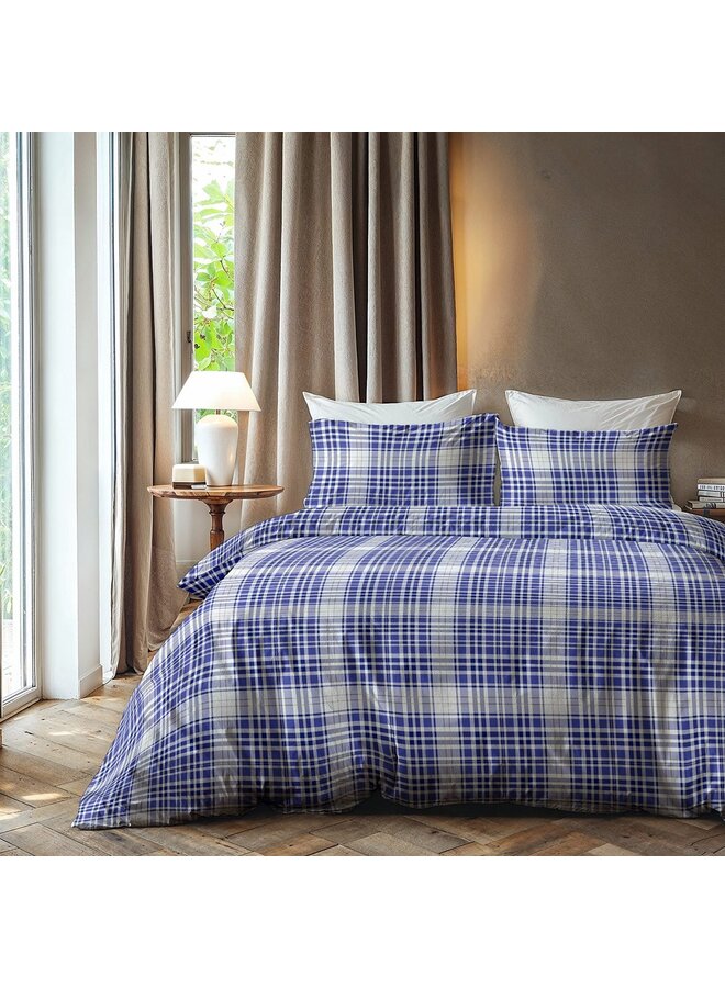 Zydante Dekbedovertrek Squares Blauw - Flanel