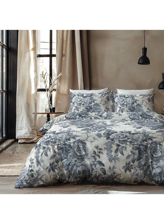 Zydante Dekbedovertrek Indigo Flowers Blauw - Flanel