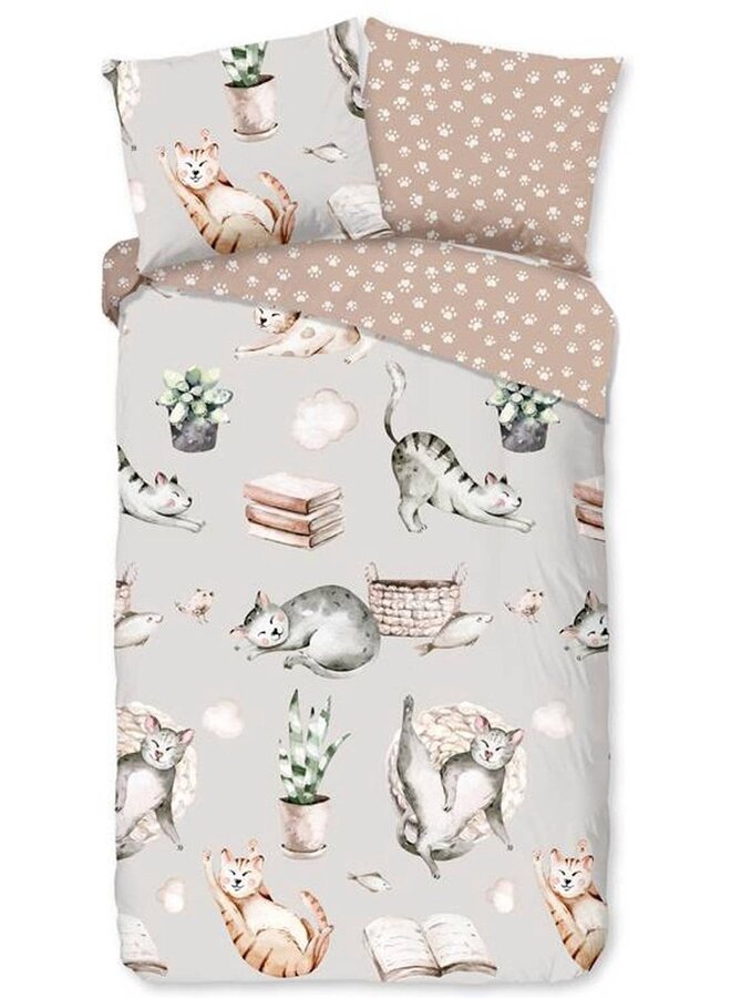 Good Morning Dekbedovertrek Kids Catlife Grijs - Katoen