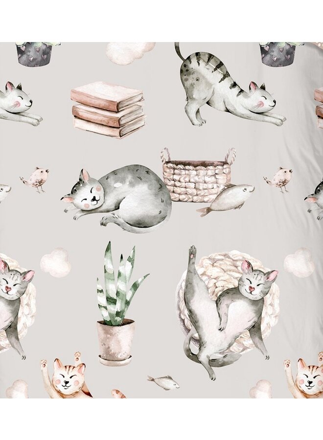 Good Morning Dekbedovertrek Kids Catlife Grijs - Katoen