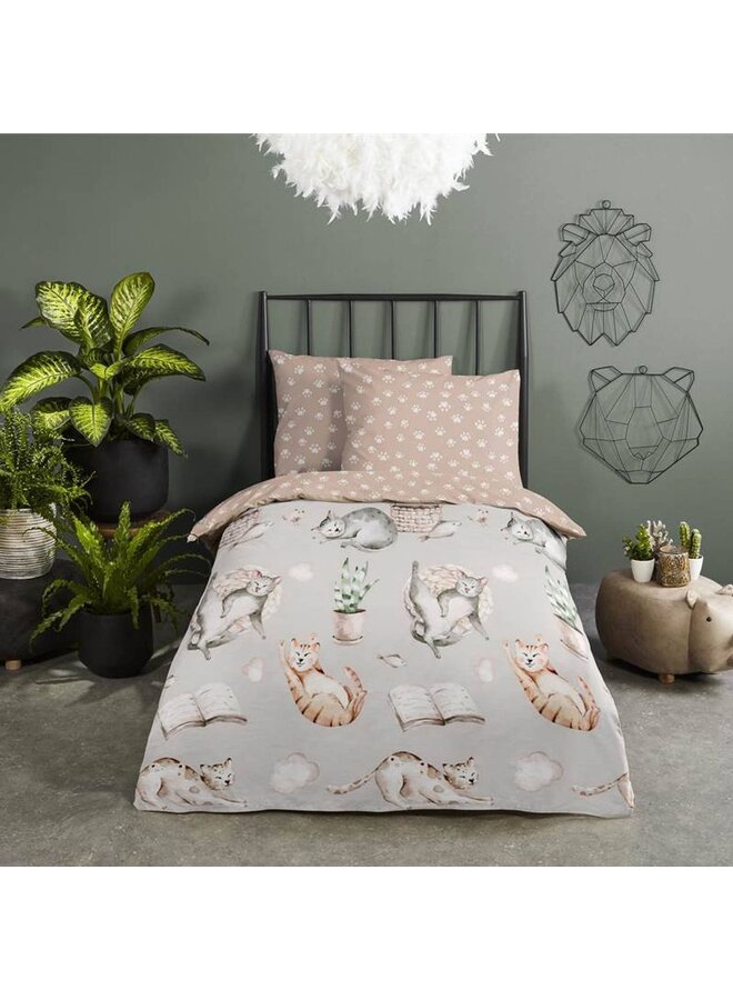 Good Morning Dekbedovertrek Kids Catlife Grijs - Katoen