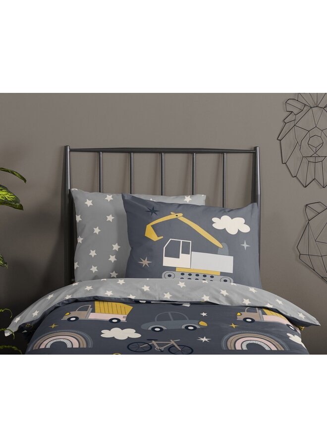 Good Morning Dekbedovertrek Kids Rush Grijs - Katoen