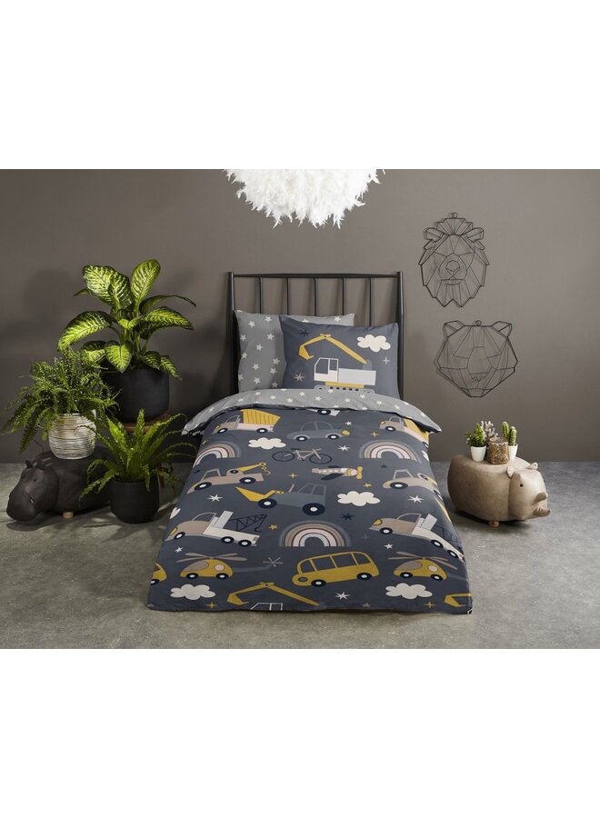 Good Morning Dekbedovertrek Kids Rush Grijs - Katoen