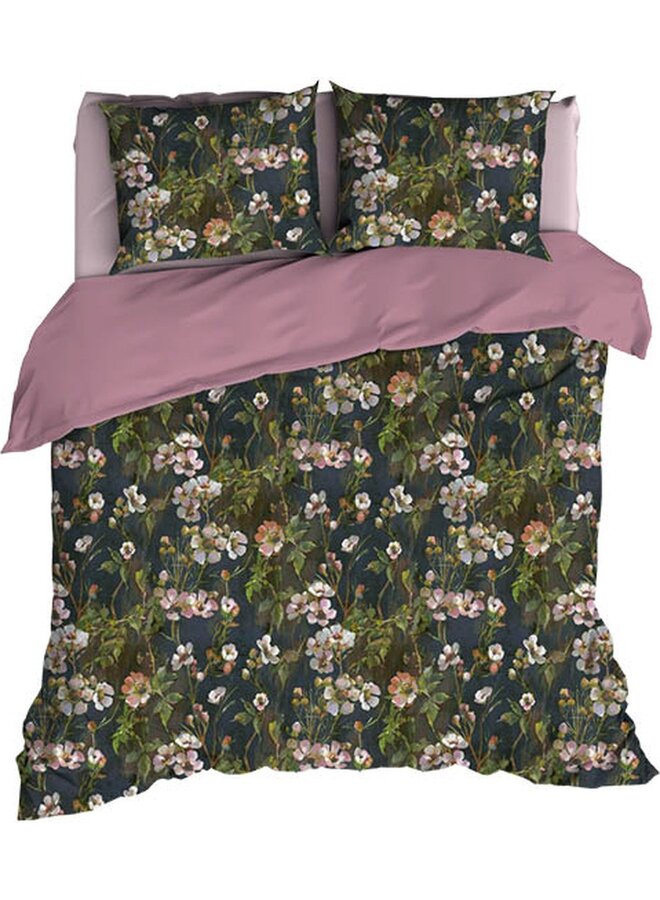 Satin d'Or Dekbedovertrek Bernice Antraciet/Oudroze - Katoensatijn