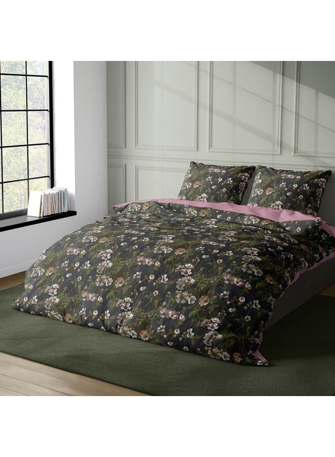 Satin d'Or Dekbedovertrek Bernice Antraciet/Oudroze - Katoensatijn