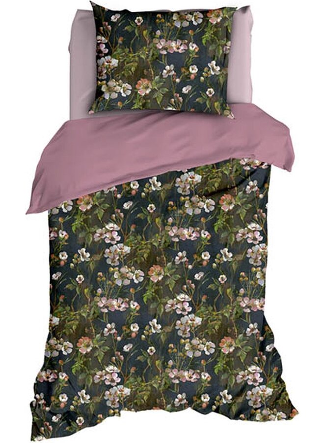 Satin d'Or Dekbedovertrek Bernice Antraciet/Oudroze - Katoensatijn