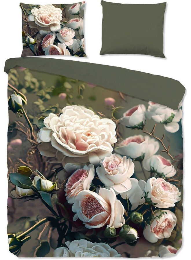 Dekbedovertrek White Roses Groen - Microvezel