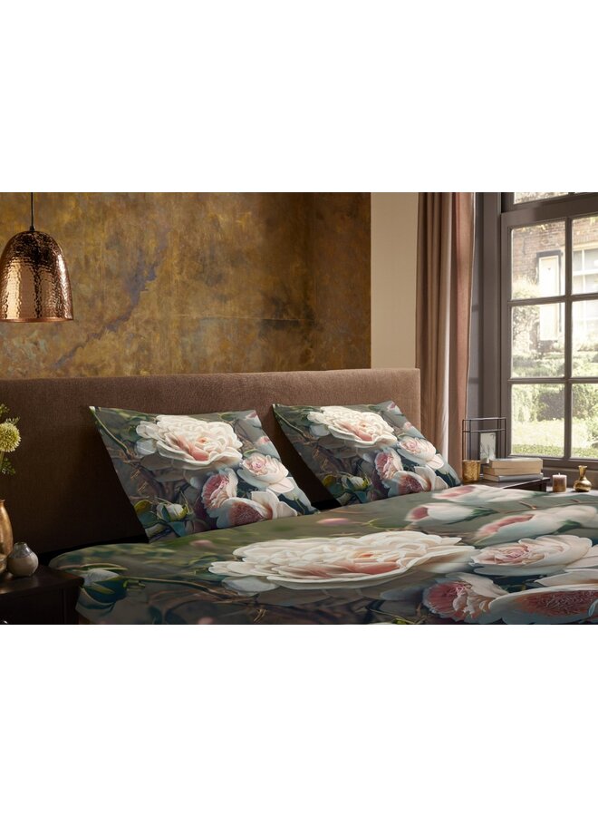 Pure Dekbedovertrek White Roses Groen - Microvezel