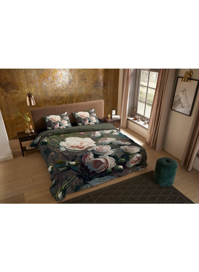 Pure Dekbedovertrek White Roses Groen - Microvezel
