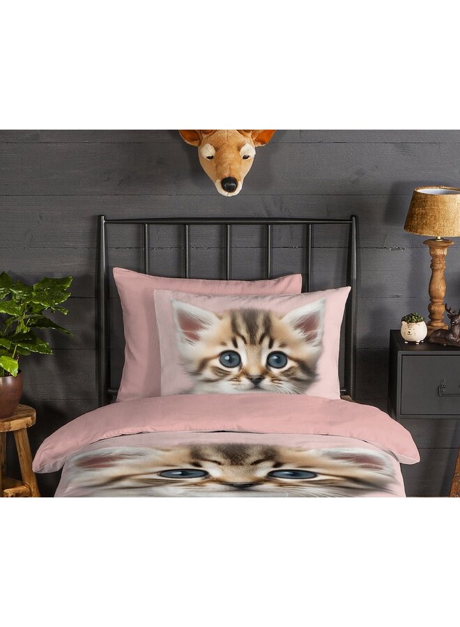 Good Morning Dekbedovertrek Kids Meow Roze - Flanel