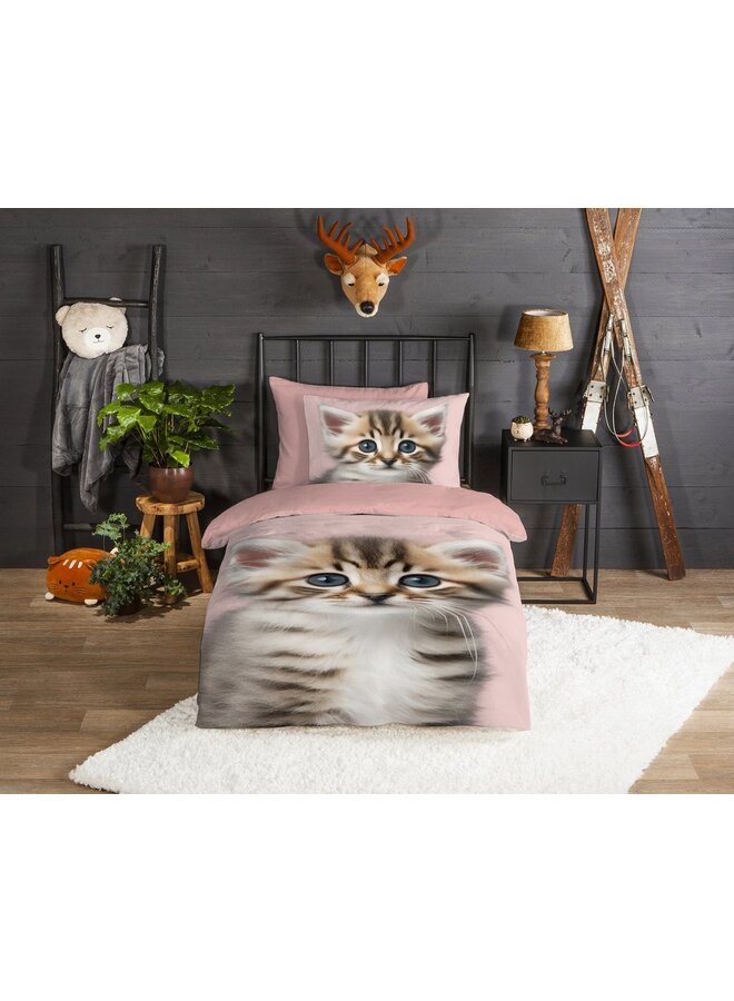Good Morning Dekbedovertrek Kids Meow Roze - Flanel