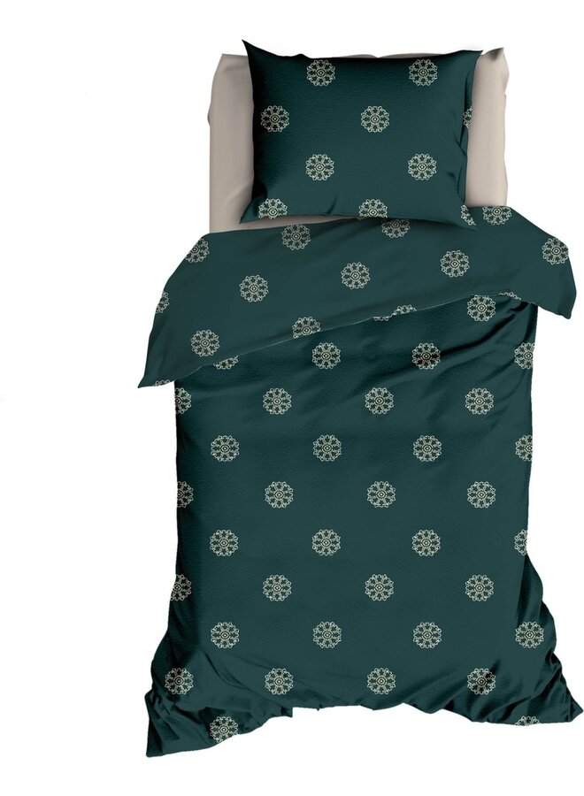Romanette Dekbedovertrek Flocons Groen - Flanel