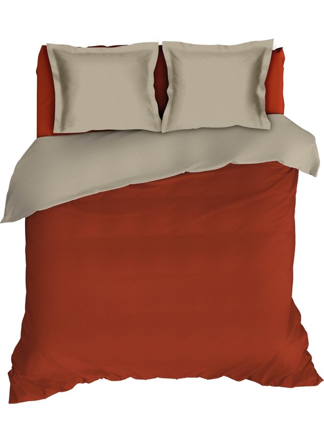 Dekbedovertrek Comtesse Uni Rood/Taupe - Flanel