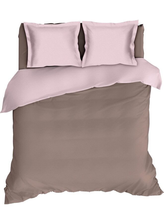 Romanette Dekbedovertrek Comtesse Uni Taupe/Roze- Flanel