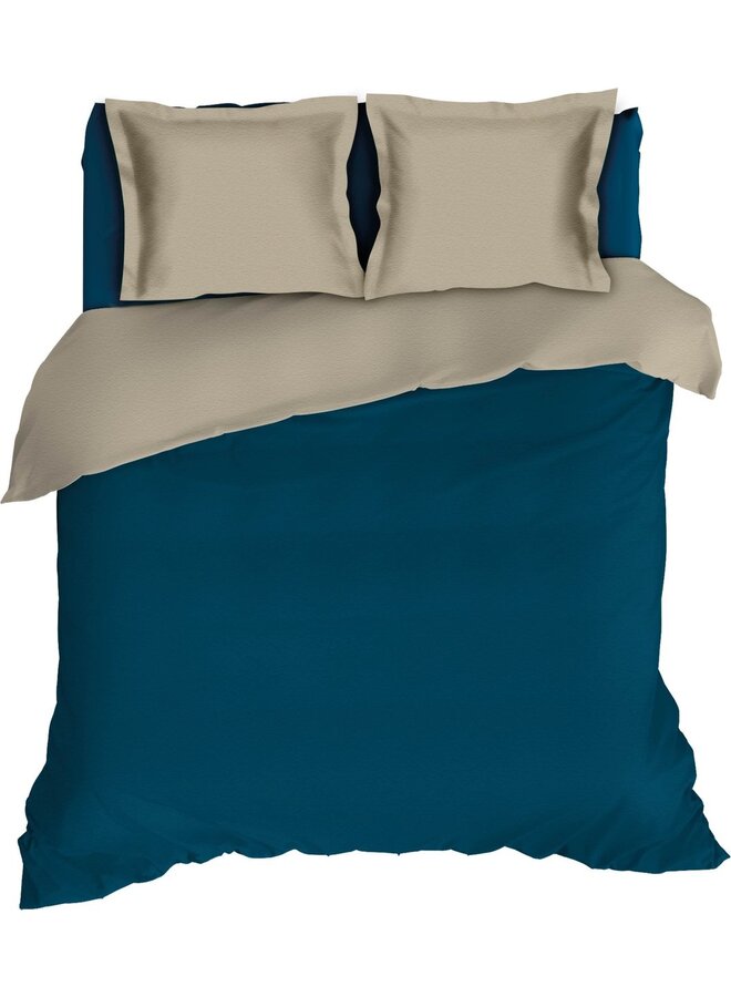 Romanette Dekbedovertrek Comtesse Uni Teal/Taupe - Flanel