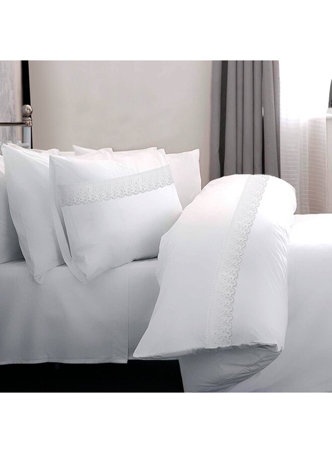 Romanette Dekbedovertrek Broderie Vienna Wit - Flanel