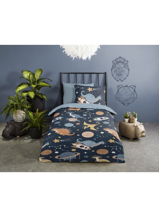 Pure Dekbedovertrek Kids Spacedino Blauw - Microvezel