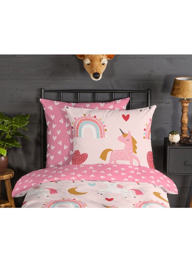 Good Morning Dekbedovertrek Kids Unicorn Roze - Flanel