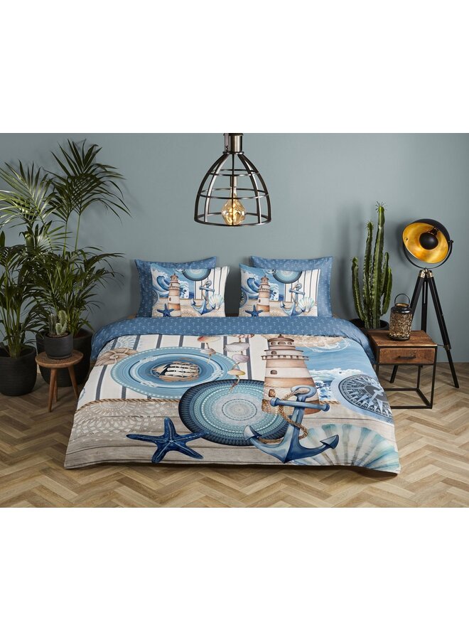 HIP Dekbedovertrek Aldiana Blauw - Katoensatijn