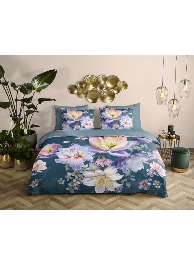 Descanso Dekbedovertrek Mirery Petrol - Katoensatijn