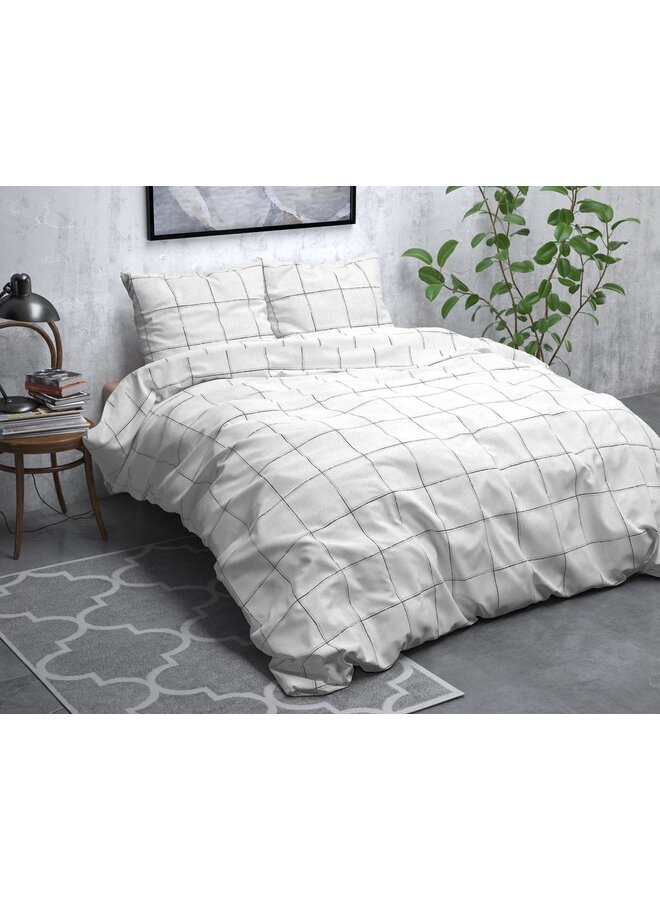 Sleeptime Dekbedovertrek Deep Check Wit - Flanel