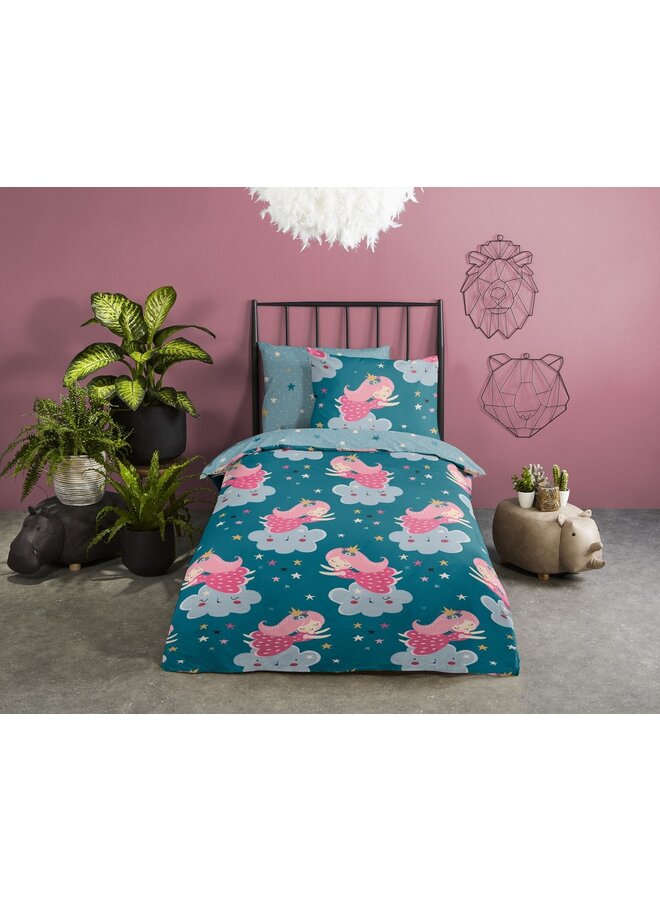 Good Morning Dekbedovertrek Kids Princesse Petrol - Katoen