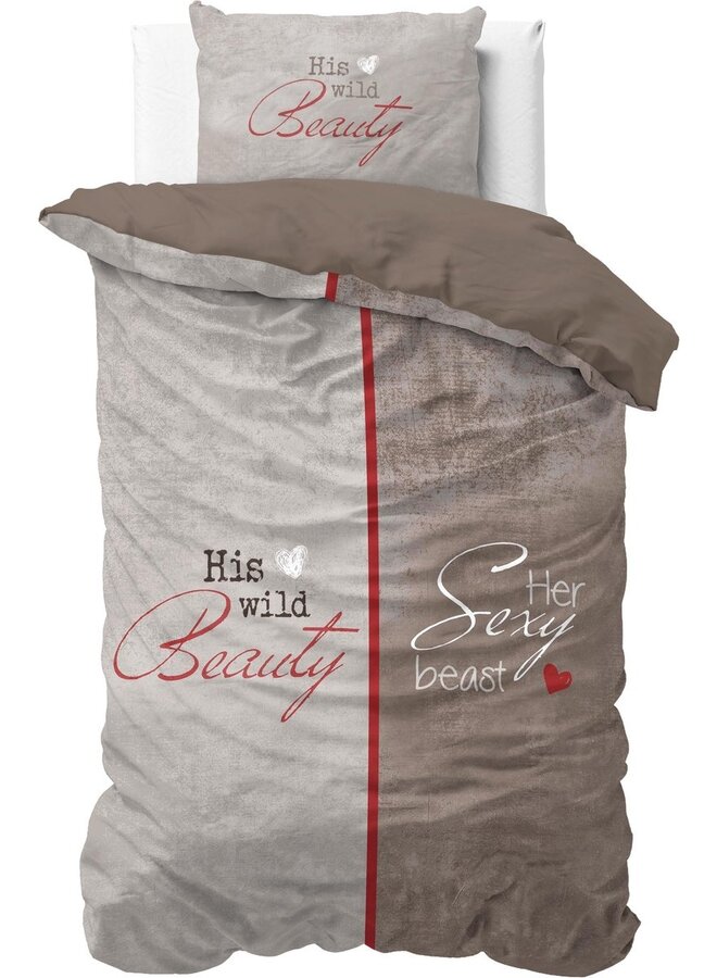 Dekbedovertrek Beauty & the Beast Taupe - Katoen