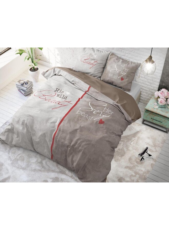 Dremahouse Dekbedovertrek Beauty & the Beast Taupe - Katoen