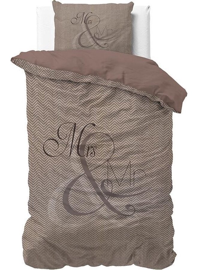 Dekbedovertrek Mr and Mrs Knitted Taupe - Katoen