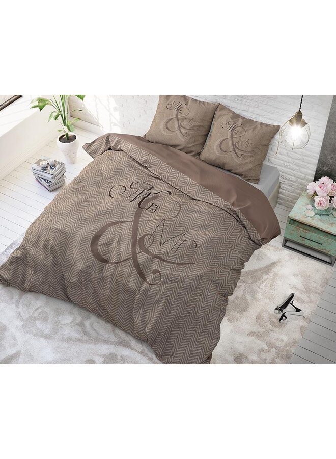 Dremahouse Dekbedovertrek Mr and Mrs Knitted Taupe - Katoen