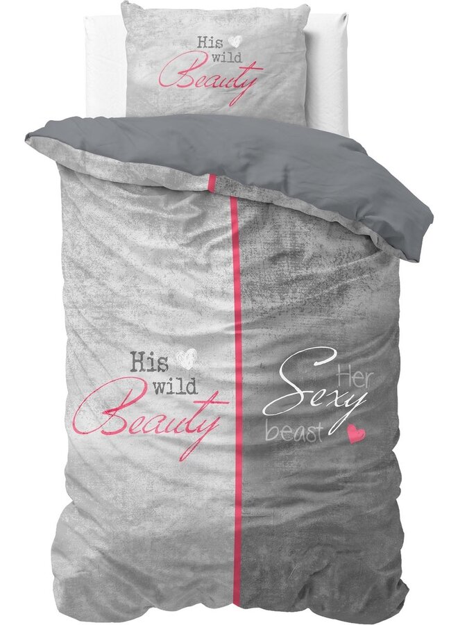 Dekbedovertrek Beauty & the Beast Grijs - Katoen