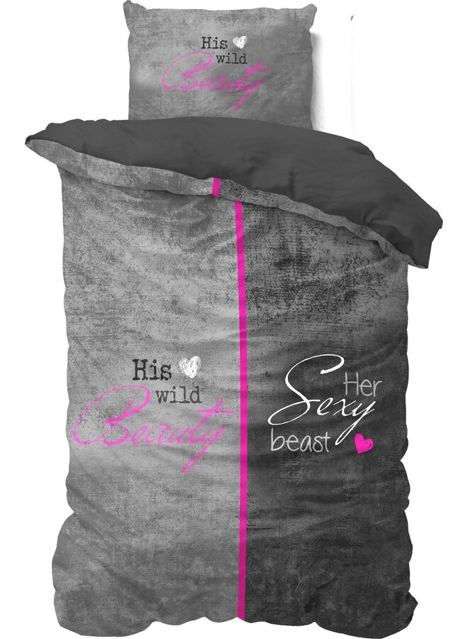 Dekbedovertrek Beauty & the Beast Antraciet - Katoen