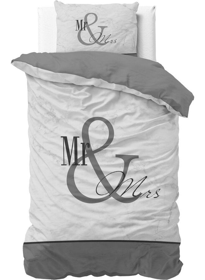 Dremahouse Dekbedovertrek Mr and Mrs 3 Marble Antraciet - Katoen