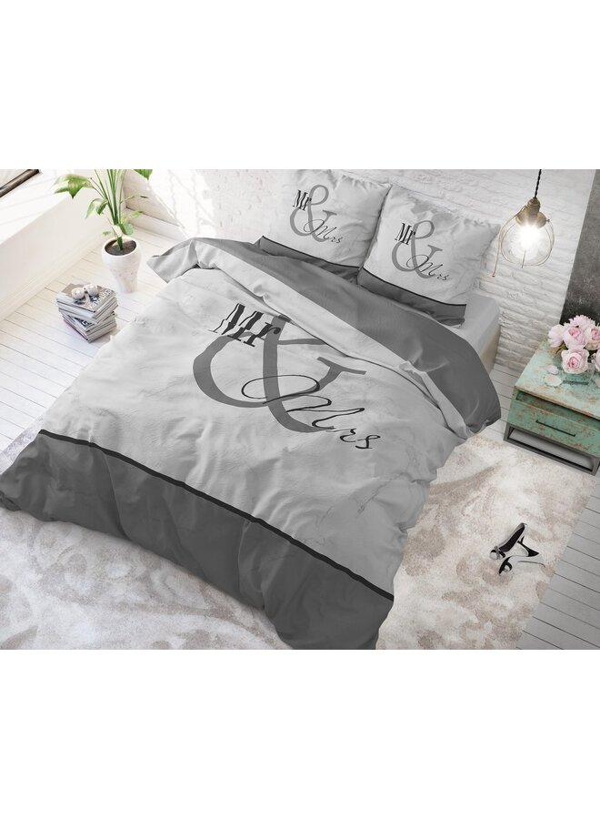 Dremahouse Dekbedovertrek Mr and Mrs 3 Marble Antraciet - Katoen