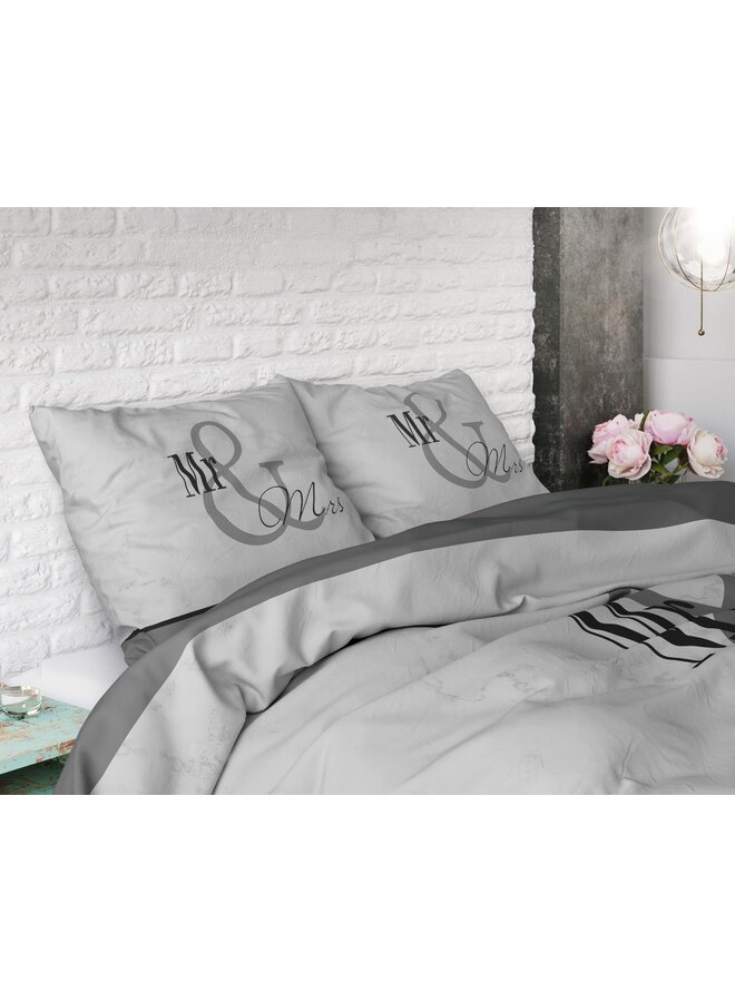 Dremahouse Dekbedovertrek Mr and Mrs 3 Marble Antraciet - Katoen