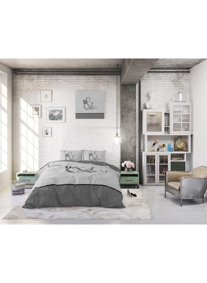 Dremahouse Dekbedovertrek Mr and Mrs 3 Marble Antraciet - Katoen