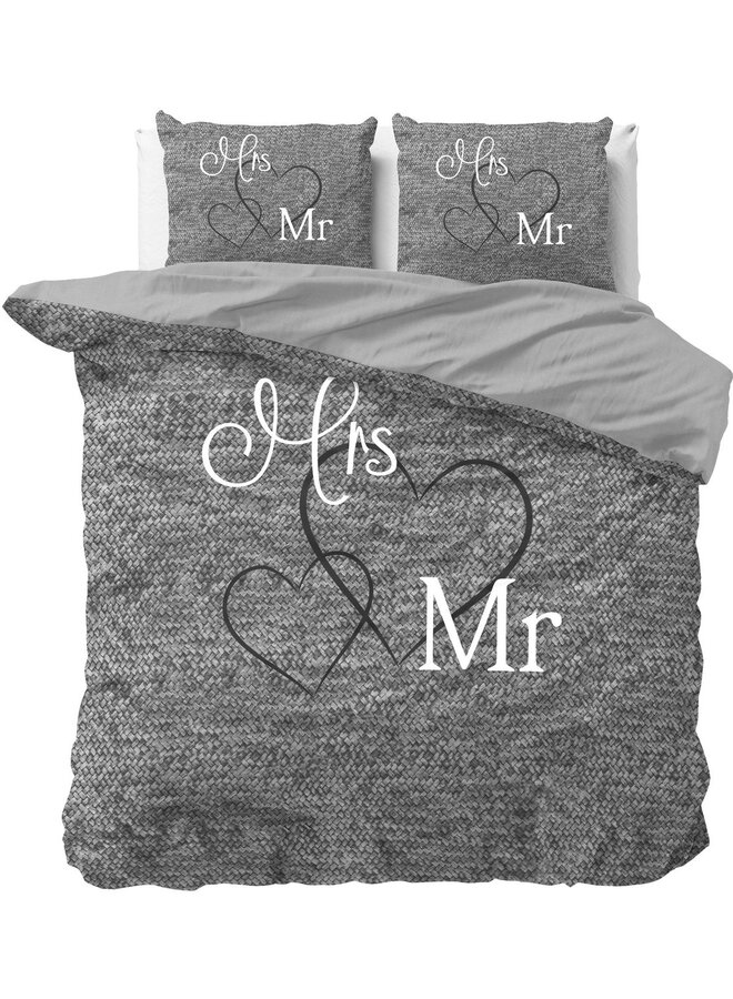 Dremahouse Dekbedovertrek Mr and Mrs 3 Antraciet - Katoen